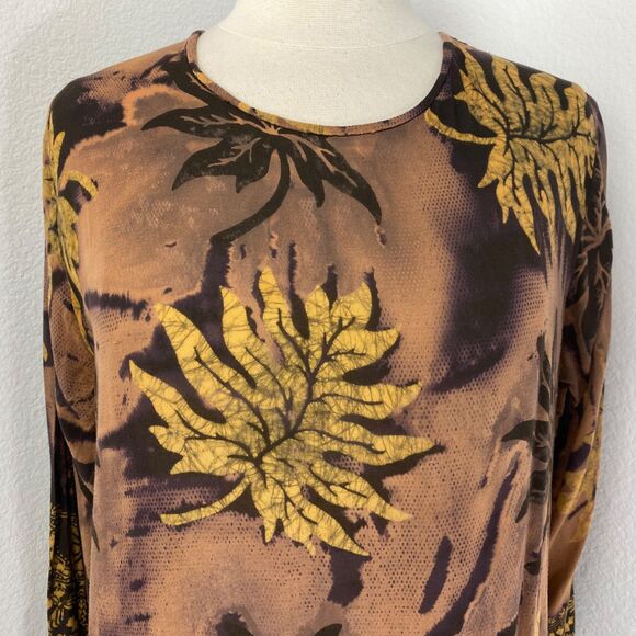Putri Diana Batik Brown Tunic Blouse Top Med Long Sleeves Boho Whimsy Fairy Goth - Picture 2 of 10